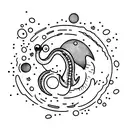 cute loch ness monster in space tattoo design idea