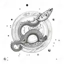 cute loch ness monster in space tattoo design idea