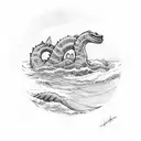 cute loch ness monster in space tattoo design idea