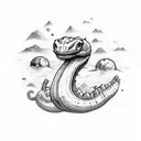 cute loch ness monster in space tattoo design idea