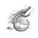 cute loch ness monster in space tattoo design idea