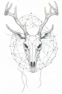 fine line deer skull with cob webs in antlers  tattoo design idea