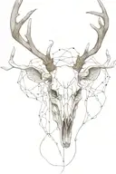 fine line deer skull with cob webs in antlers  tattoo design idea