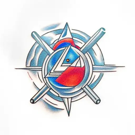 black and blue Zeppelin in front of a red circle tattoo design idea