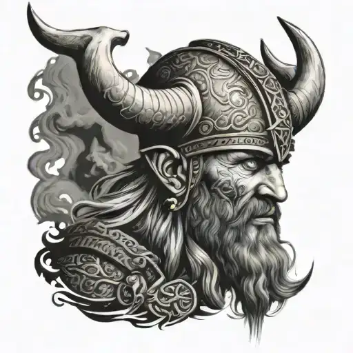 Viking Head going from darkness tattoo design idea
