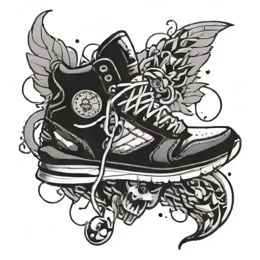 A tattoo design combining sneakers, funky socks, and the scent of the client's partner, with a touch of anime aesthetics tattoo design idea