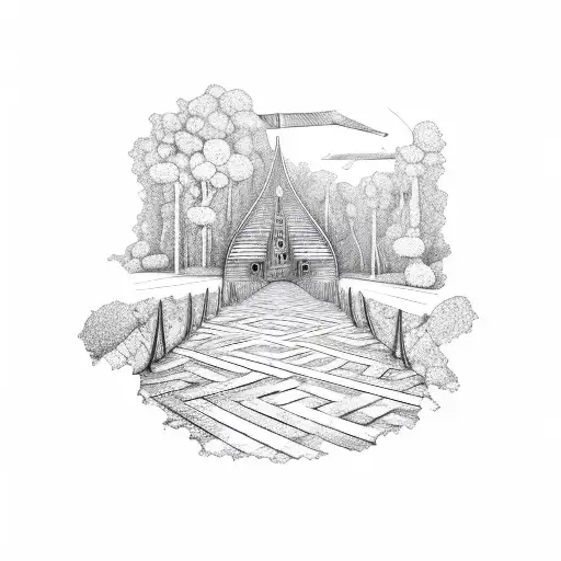 Scandinavian labyrinth and road tattoo design idea