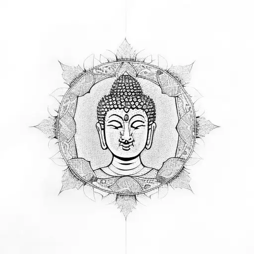 Lord buddha having rinnegan , with mandala effect tattoo design idea