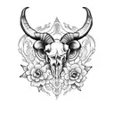 ram skull with gothic flowers tattoo design idea