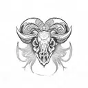 ram skull with gothic flowers tattoo design idea