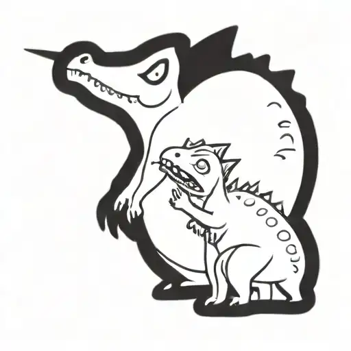 carnotaurus taking care of a baby triceratops tattoo design idea