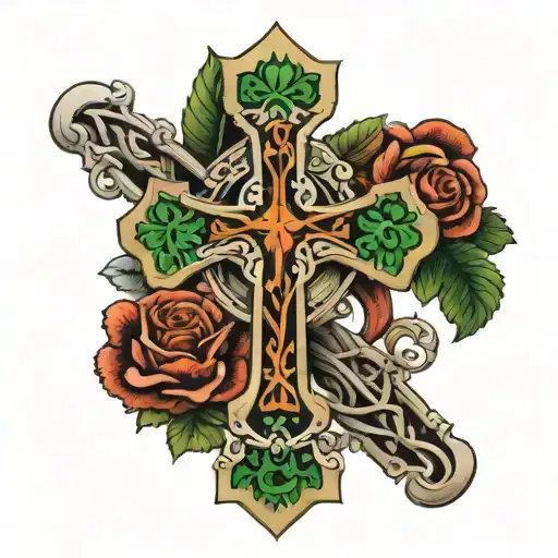 cross with Ireland name tattoo design idea