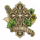 cross with Ireland name tattoo design idea