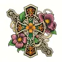 cross with Ireland name tattoo design idea