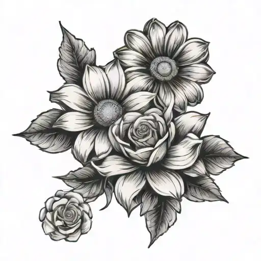 daisy and rose with unconditional love symbol tattoo design idea