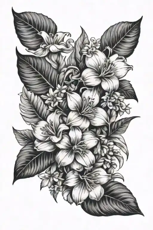 Breton tryskell with flowers and tropical plants tattoo design idea