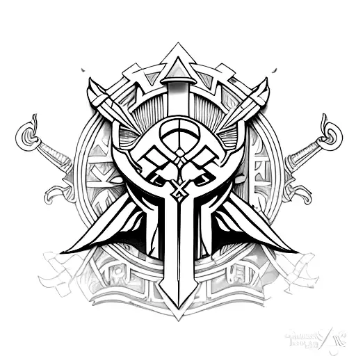 A black-grey tattoo of the iconic Assassin's Creed Odyssey logo tattoo design idea