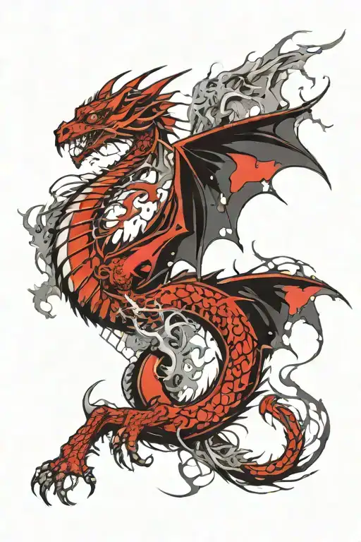 dragon breathing fire tattoo design idea
