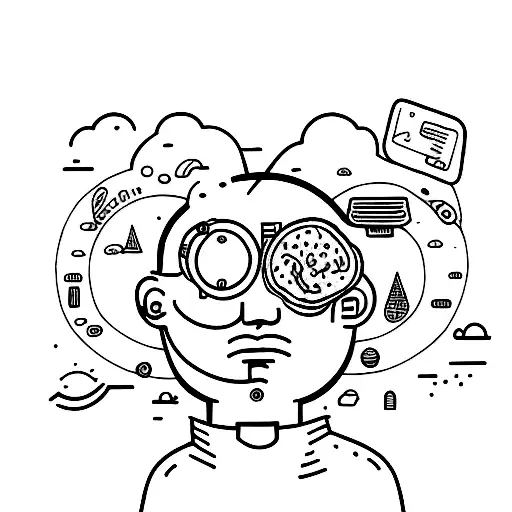 Face thinking, with worries, food, body pains and depression floating around.  tattoo design idea