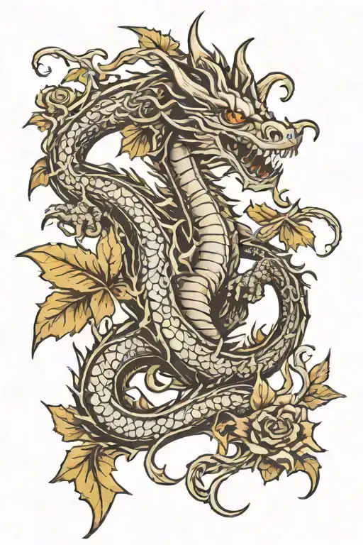 gothic dragon wrapped in vines  tattoo design idea
