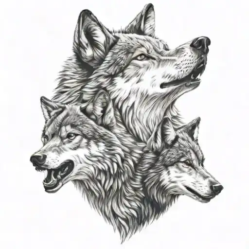 wolf howling with family members tattoo design idea
