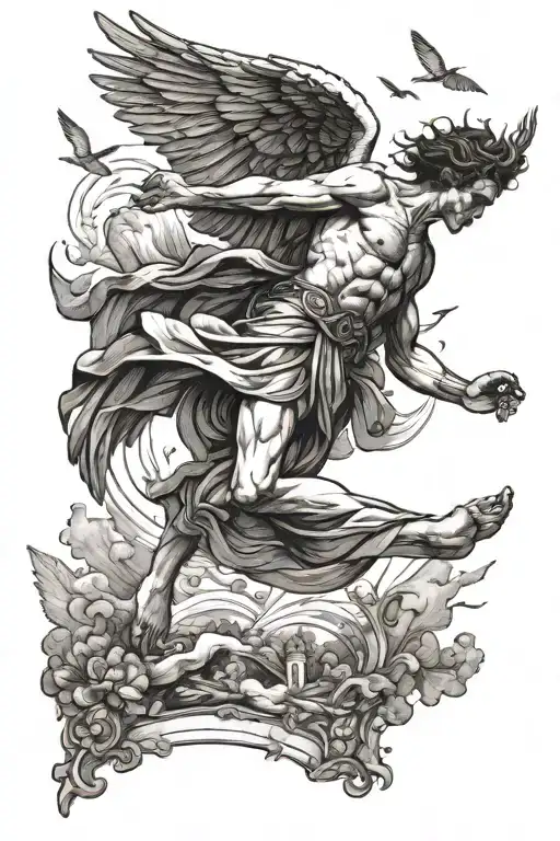 fall of icarus falling tattoo design idea