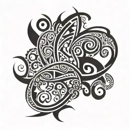 A tribal tattoo design featuring the initials R, X, S, B, C in a unique pattern tattoo design idea