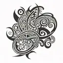 A tribal tattoo design featuring the initials R, X, S, B, C in a unique pattern tattoo design idea