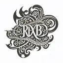 A tribal tattoo design featuring the initials R, X, S, B, C in a unique pattern tattoo design idea