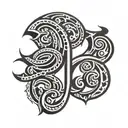 A tribal tattoo design featuring the initials R, X, S, B, C in a unique pattern tattoo design idea