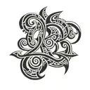 A tribal tattoo design featuring the initials R, X, S, B, C in a unique pattern tattoo design idea