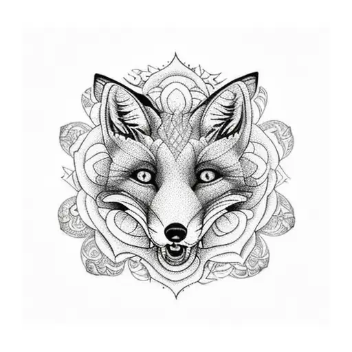 fox flowers and mandalas tattoo design idea