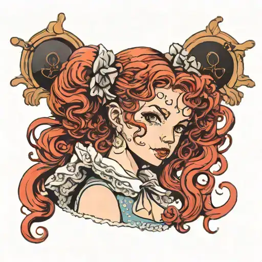 girl with curly red hair in lolita fashion tattoo design idea