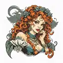 girl with curly red hair in princely clothes tattoo design idea