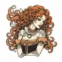 girl with curly red hair in princely clothes tattoo design idea