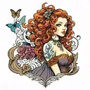 girl with curly red hair in princely clothes tattoo design idea