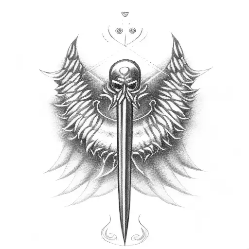 trident with angel wings  tattoo design idea