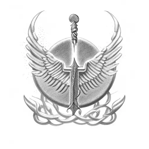 trident with angel wings  tattoo design idea