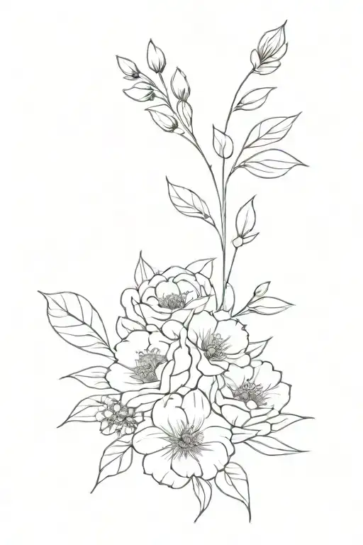 november, august, march, september birth flower bouquet tattoo design idea