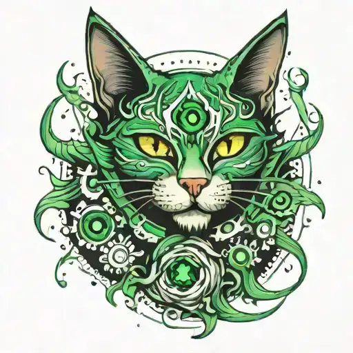 supernova with green cat eyes surrounded tattoo design idea
