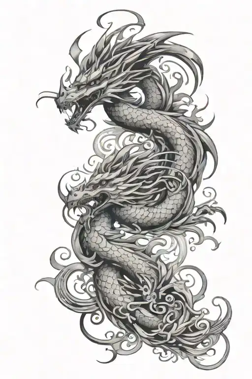 dragon and phoenix spiraling around each other side tattoo design idea