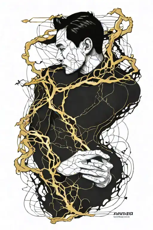 man kintsugi gold tattoo design idea