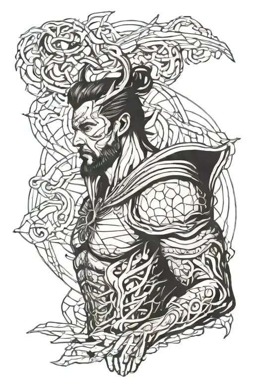 man warrior kintsugi tattoo design idea