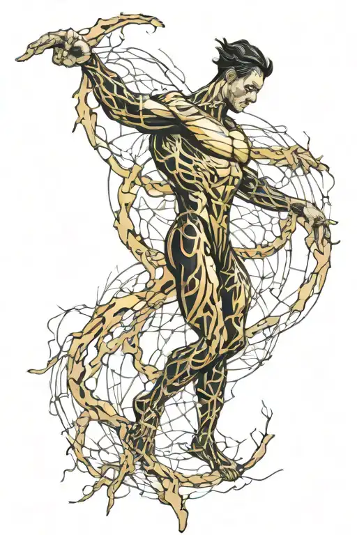 man warrior kintsugi gold tattoo design idea