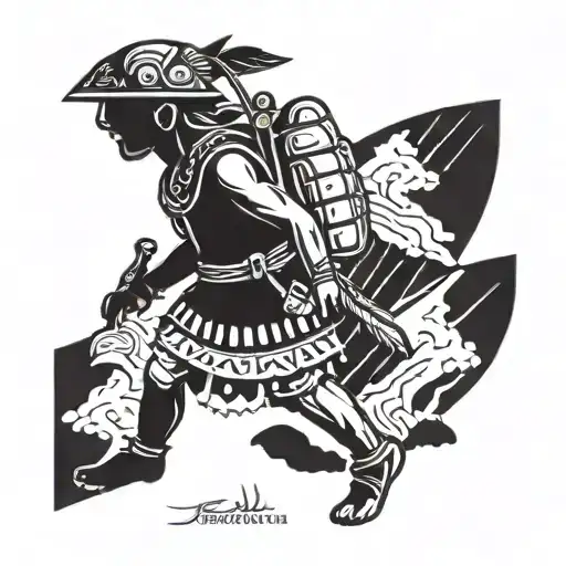 Inca Warrior silhouette hiking tattoo design idea