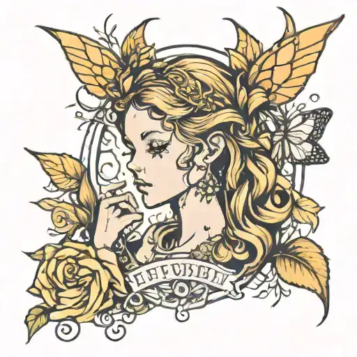 small fiery thinker, gift from God, little honey, wise, princess, queen of the fairies, garland tattoo design idea