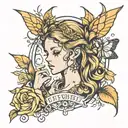 small fiery thinker, gift from God, little honey, wise, princess, queen of the fairies, garland tattoo design idea