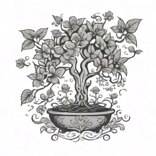A money tree blooming with Punjabi flowers, symbolizing prosperity and growth tattoo design idea