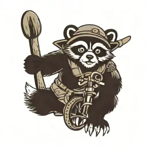 traditional tanuki statue with mountain bike gear on tattoo design idea