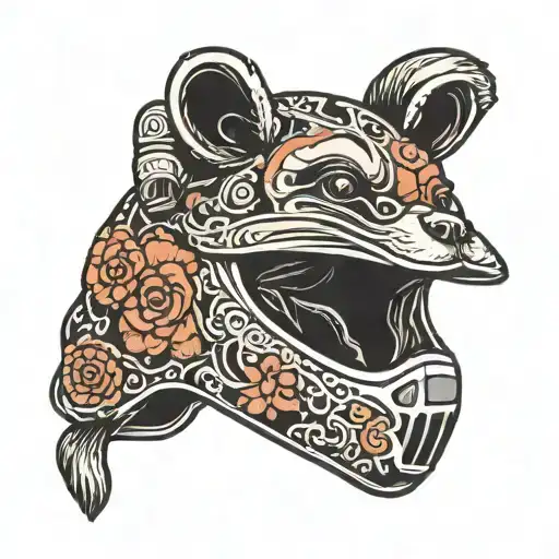 Japanese tanuki with full face mountain bike helmet on tattoo design idea